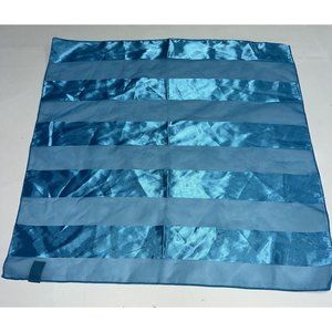 Square Scarf Turquoise Blue Striped 20" Silk Feel Polyester Womens Kusan Trading